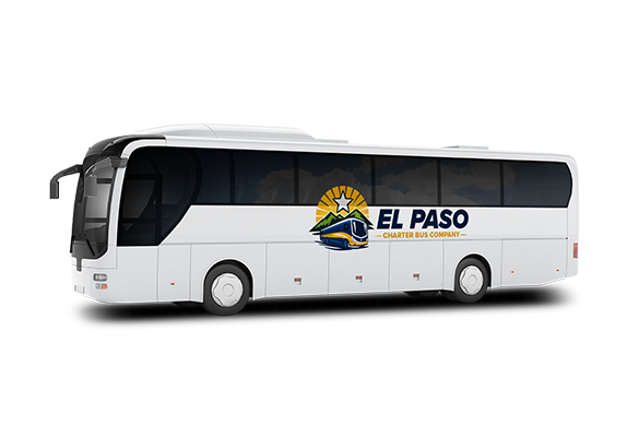 a plain white charter bus with a el paso charter bus logo on it